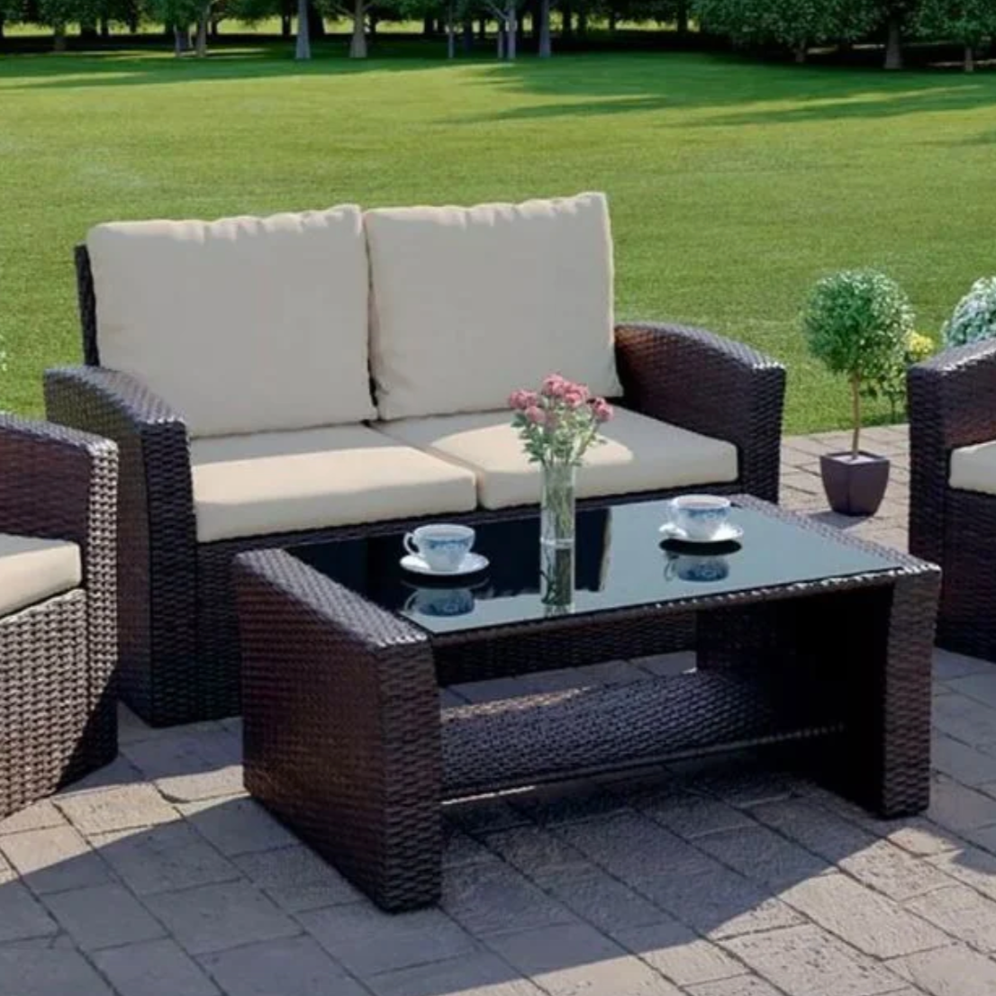 Rattan garden furniture set 4 piece chairs discount sofa table outdoor patio conservatory